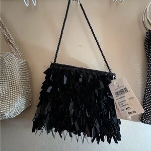 Windsor Black Fringe Beaded Clutch